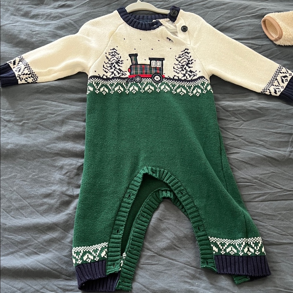 Polo by Ralph Lauren Cream, Red & Forest Green Train Knit One-Piece